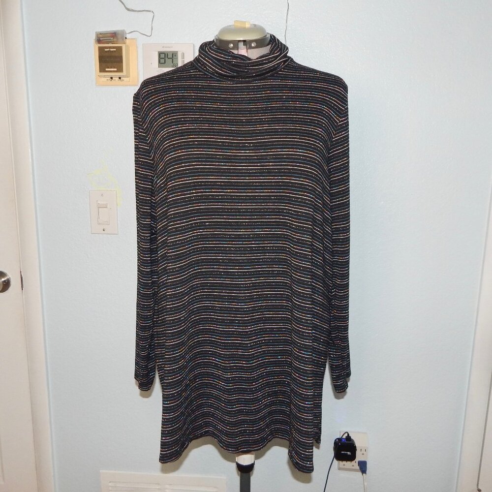 Lane Bryant Plus Size 18 20 Black Rainbow Sparkly Striped Glitter Sweater Blouse
